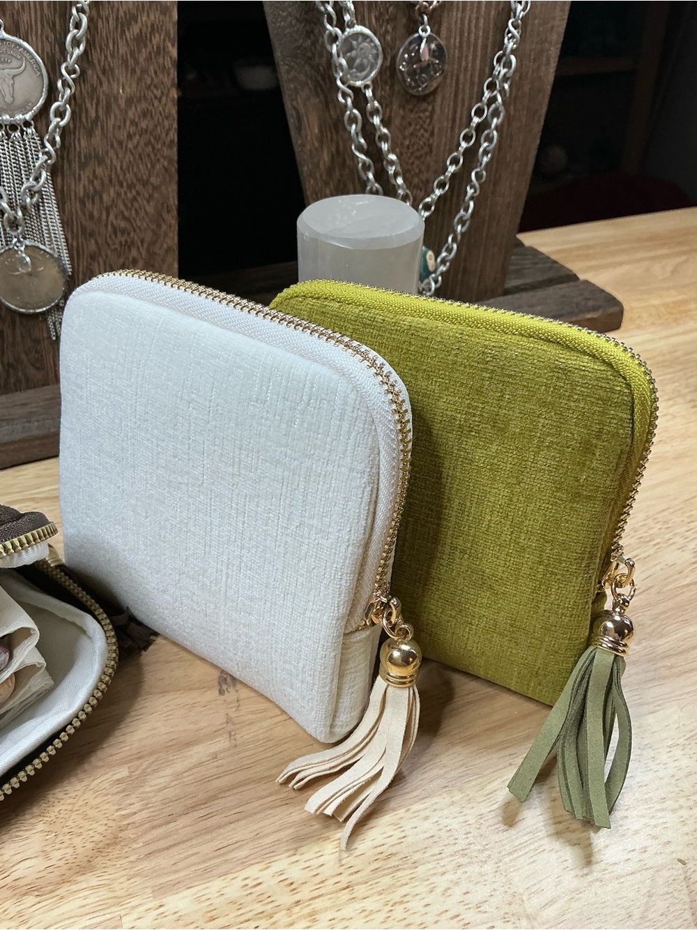 Jewelry Travel Pouches Colors Ivory, Chocolate, Peridot, Blue, Pink (price/ea) - Picture 4 of 5